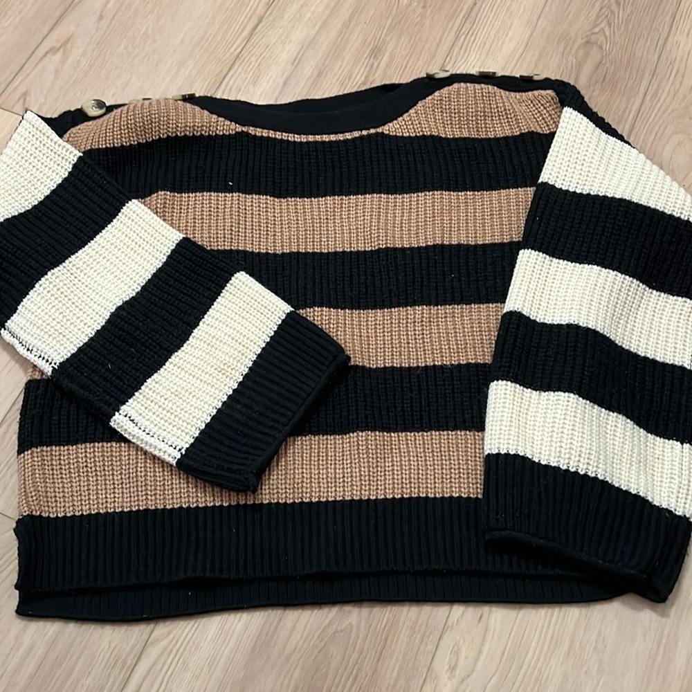 Brown, black and cream stripe sweater